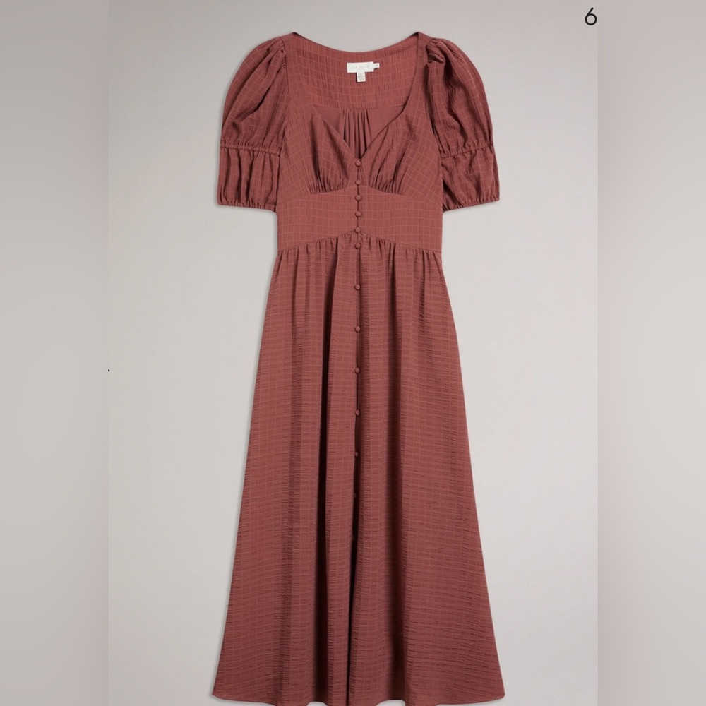 Ted Baker Angeia Textured Crepe Button Front MIDI Dress Medium Pink Size Medium - Picture 4 of 8
